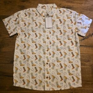 Hollis Baker boys White Short-Sleeve Western Boot Print Shirt sz 10